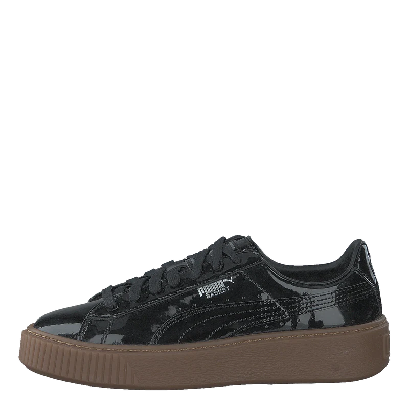 Basket Platform Patent Sneaker Black