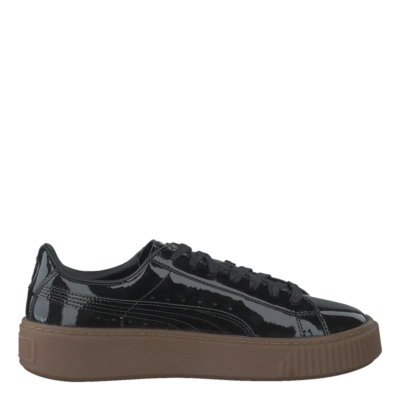 Basket Platform Patent Sneaker Black