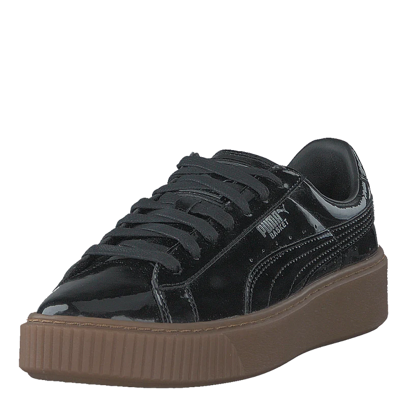 Basket Platform Patent Sneaker Black