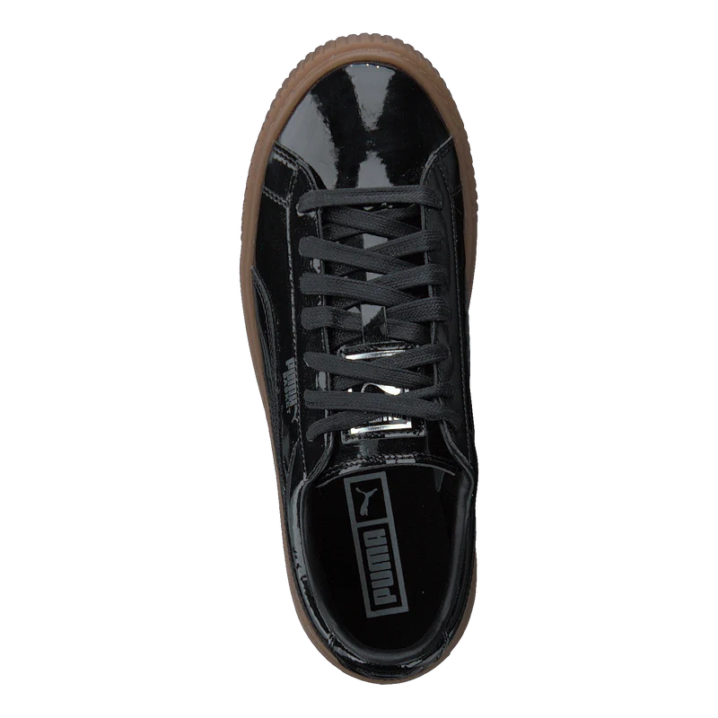 Basket Platform Patent Sneaker Black