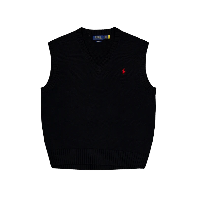 Big Fit Cotton Sweater Vest Polo Black