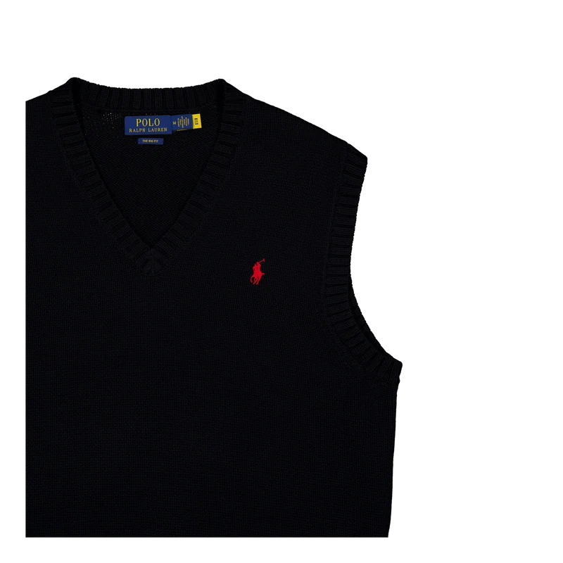 Big Fit Cotton Sweater Vest Polo Black