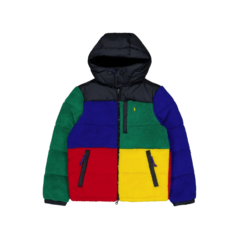 Color-Blocked Pile Fleece Down Jacket RL2000 Red Multi