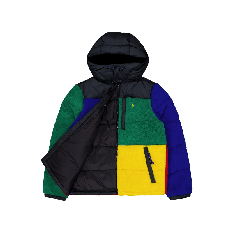Color-Blocked Pile Fleece Down Jacket RL2000 Red Multi