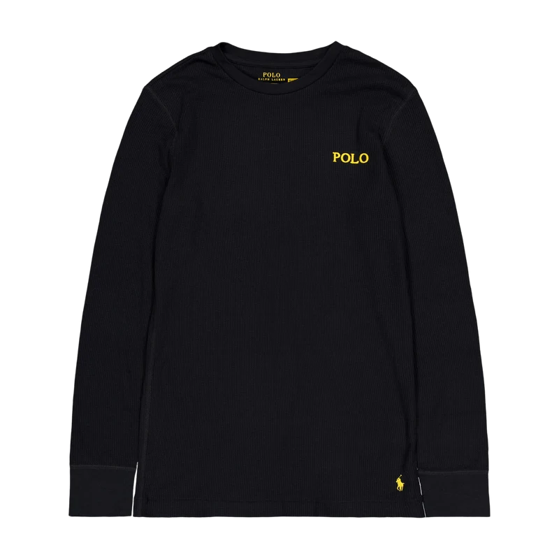 Waffle-Knit Crewneck Sleep Shirt Polo Black