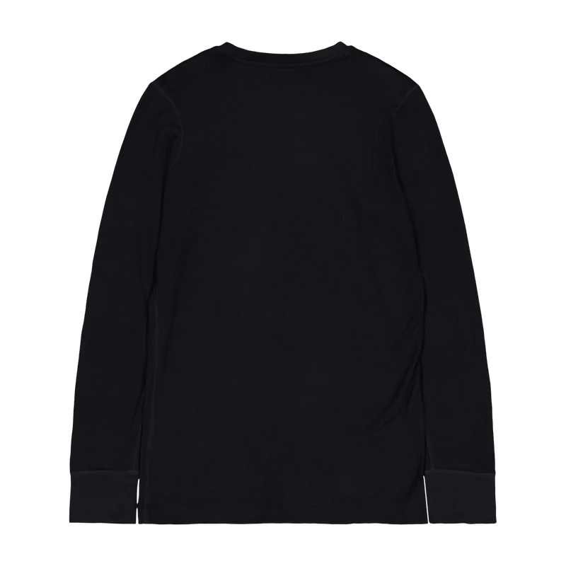 Waffle-Knit Crewneck Sleep Shirt Polo Black