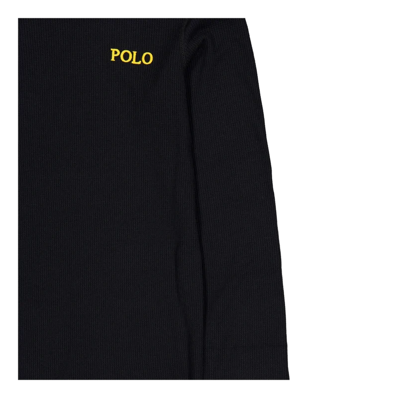 Waffle-Knit Crewneck Sleep Shirt Polo Black