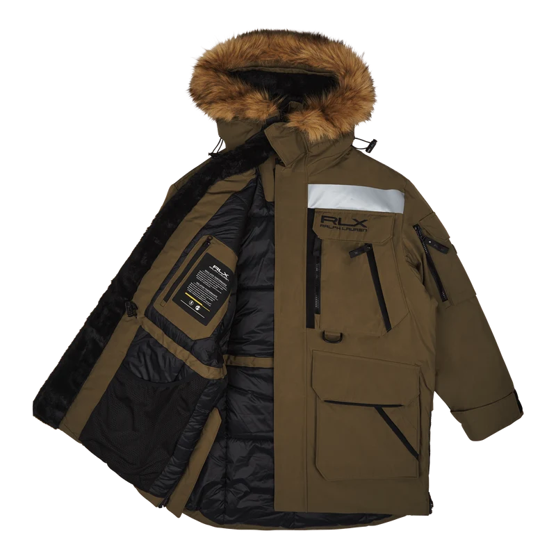 Faux-Fur-Trim Water-Repellent Parka Fall Sage