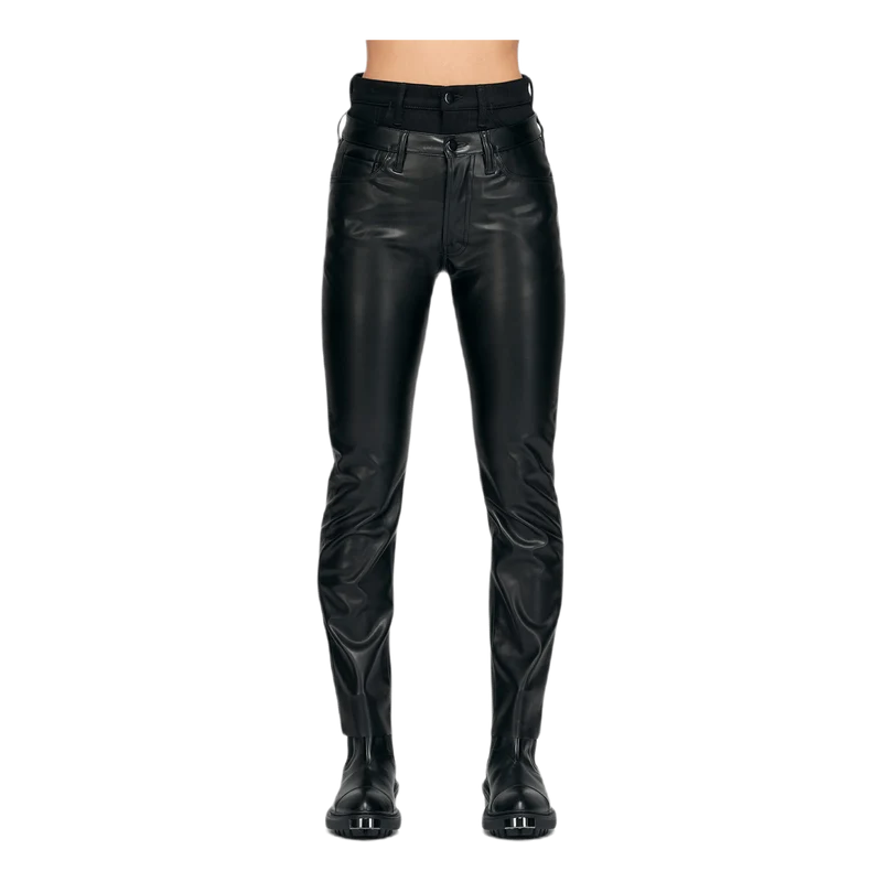 Double Waisted Leather Jeans Black