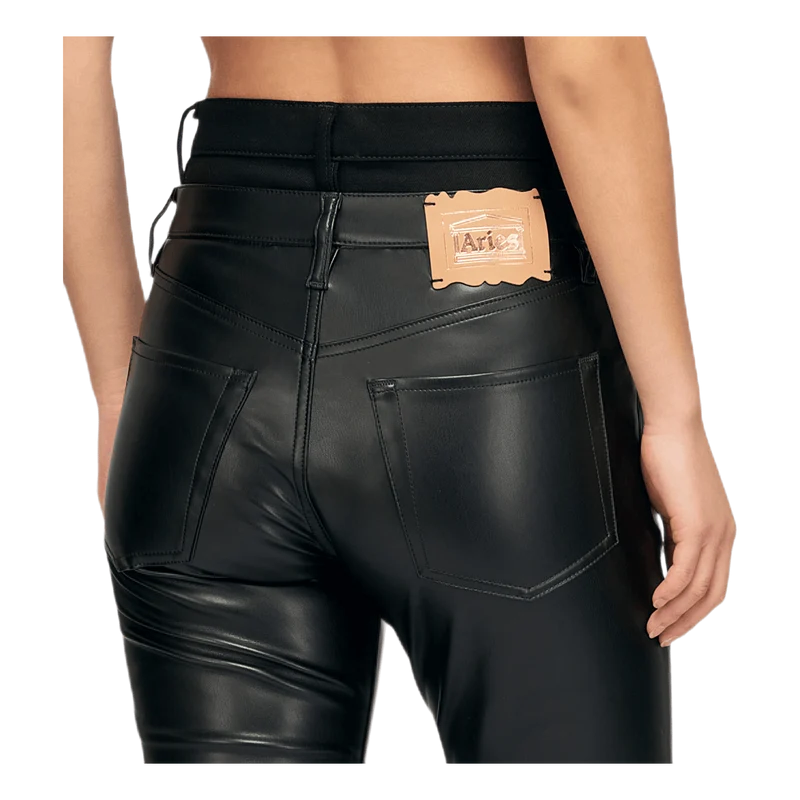 Double Waisted Leather Jeans Black