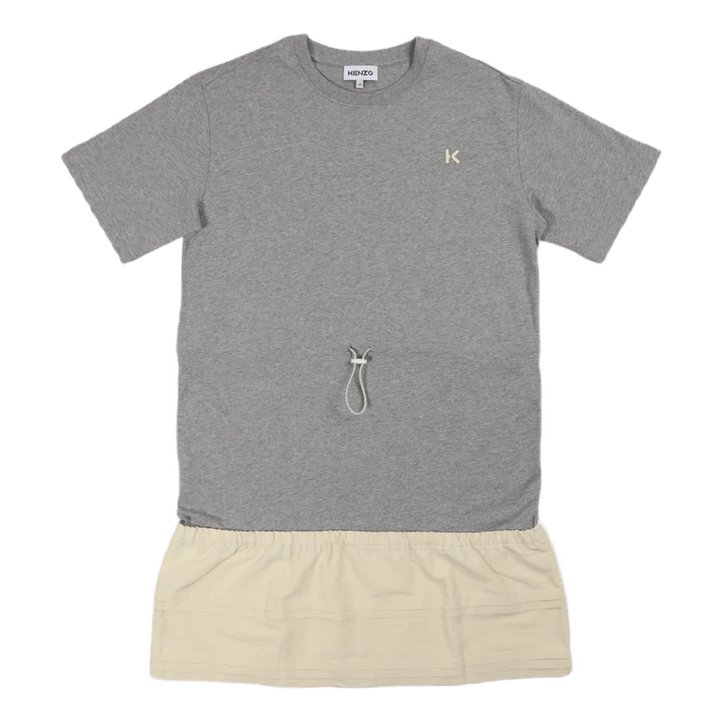 Dual Material T-shirt Dress Pearl Grey