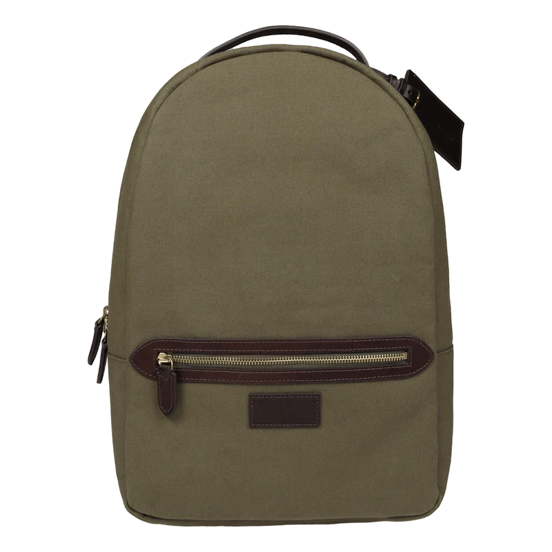 Leather-Trim Canvas Backpack Defender Green