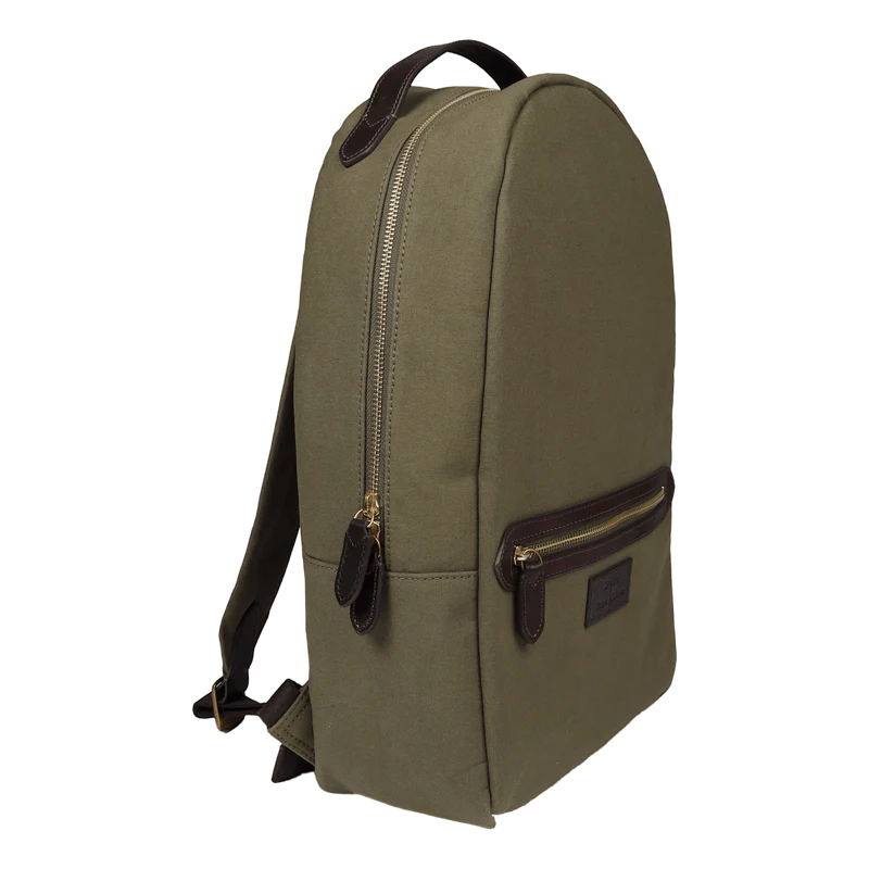 Leather-Trim Canvas Backpack Defender Green