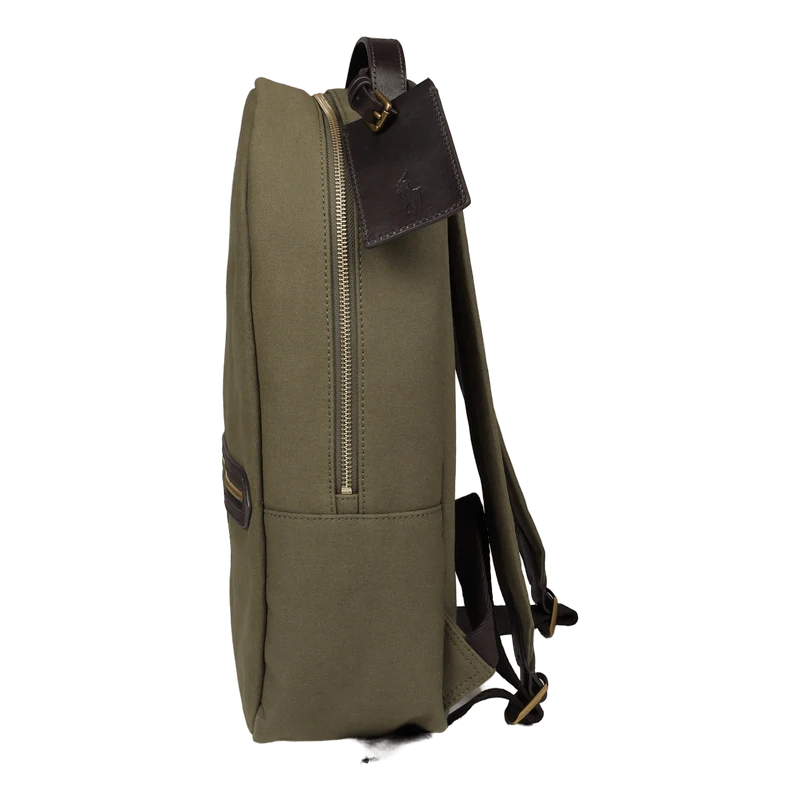 Leather-Trim Canvas Backpack Defender Green