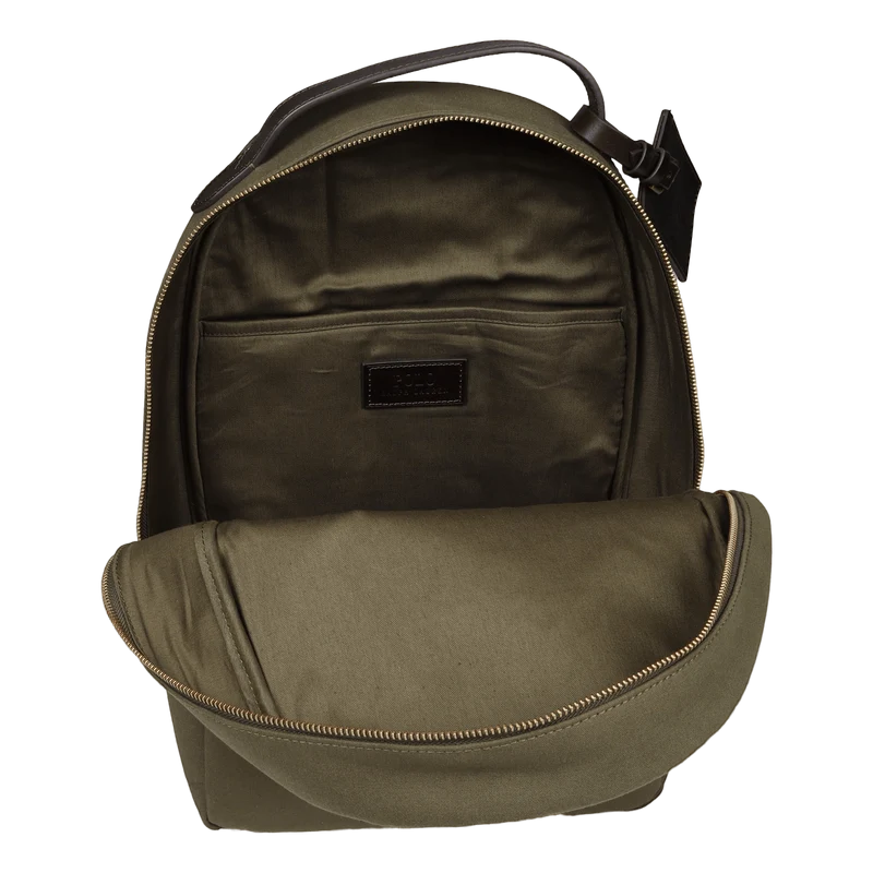 Leather-Trim Canvas Backpack Defender Green