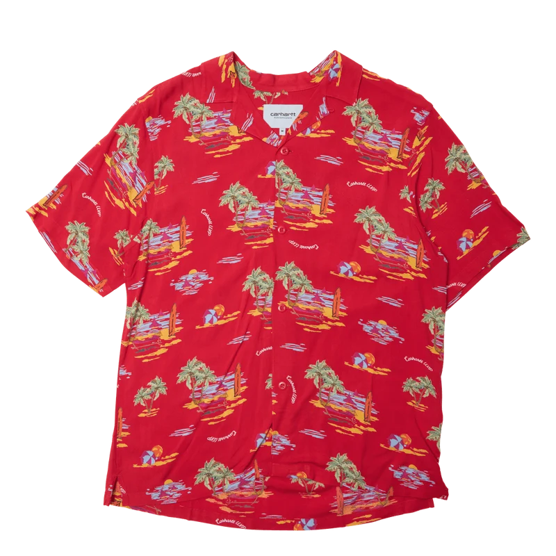 S/s Beach Shirt Beach Print, Etna Red /---