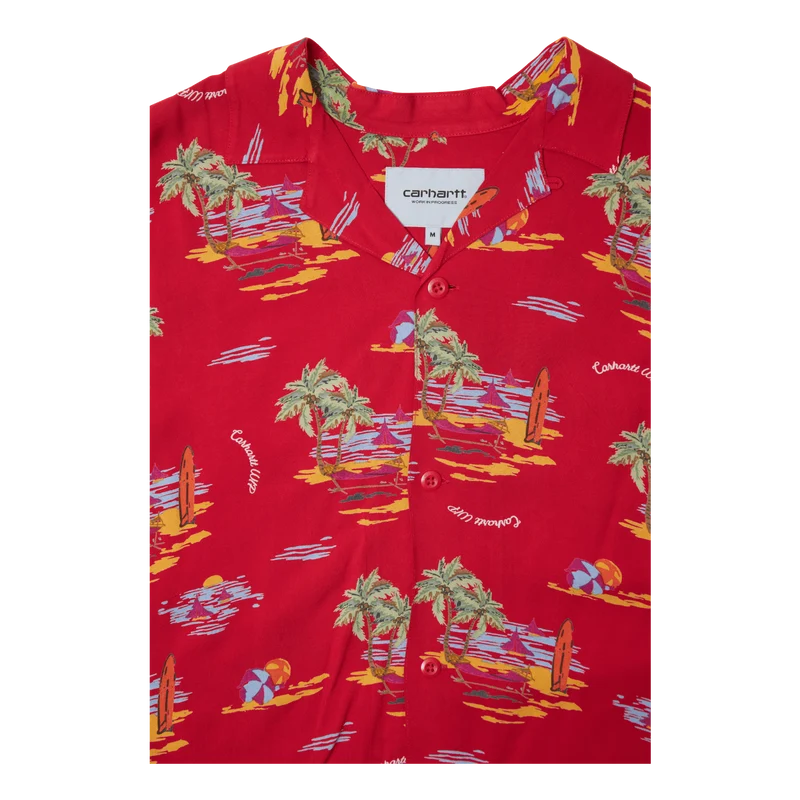 S/s Beach Shirt Beach Print, Etna Red /---