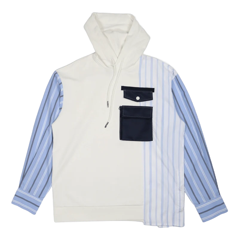 Jersey Shirting Panelled Hoodi White