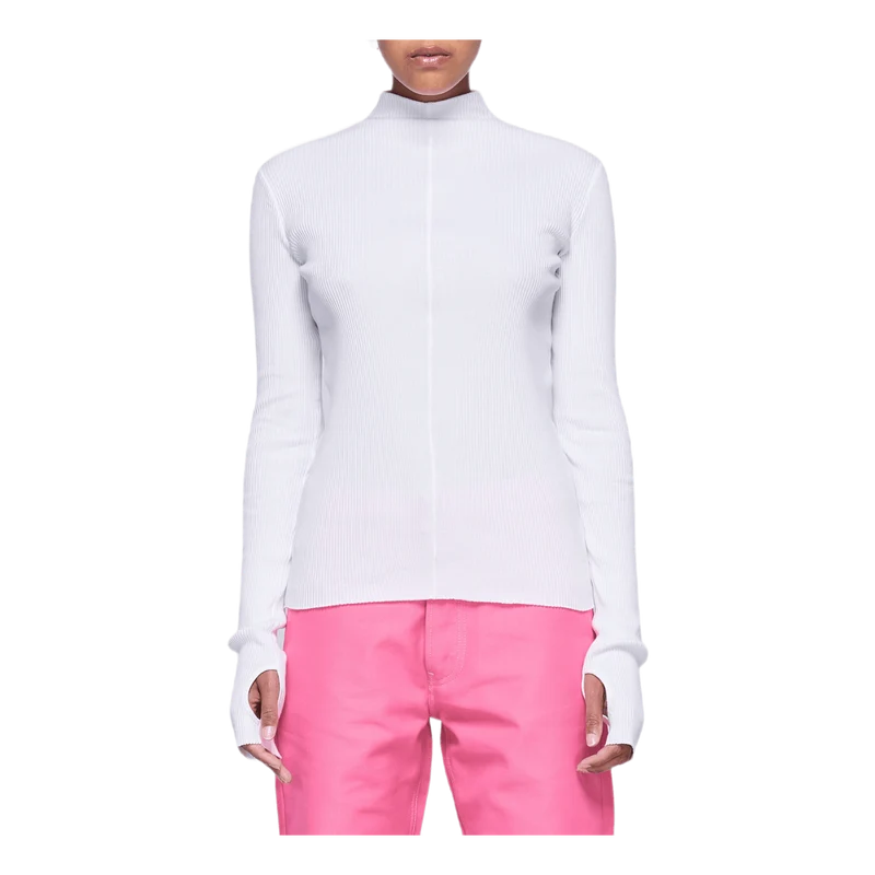 High Neck Rib Top White