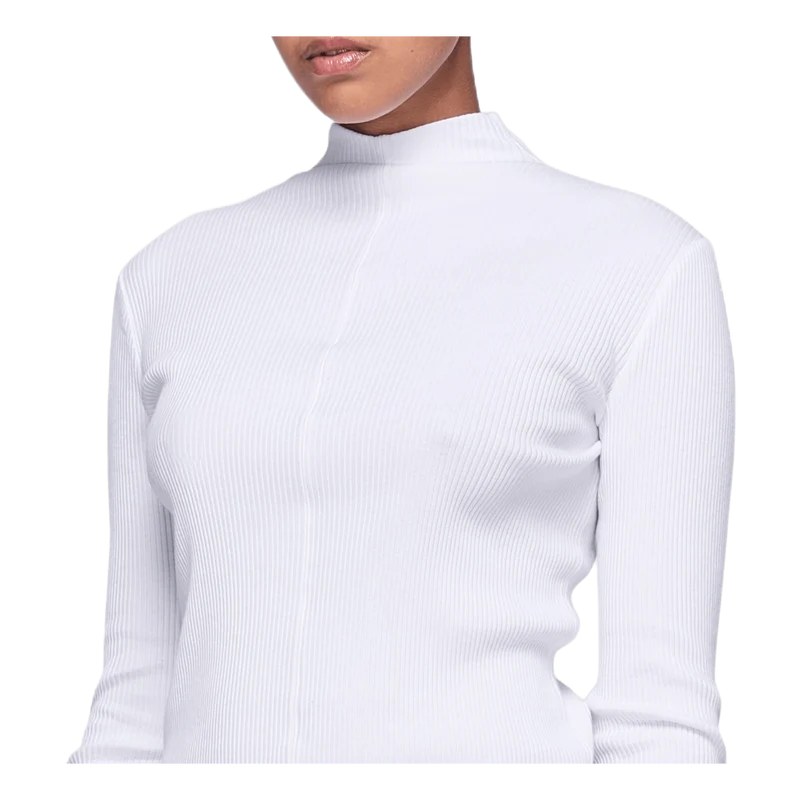 High Neck Rib Top White