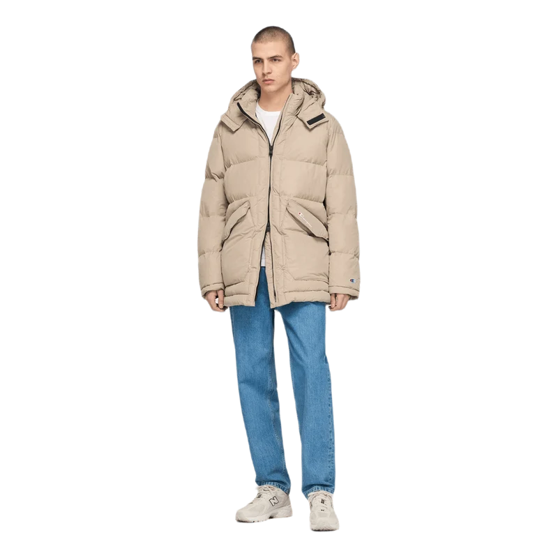 Long Hooded Puff Jacket Khaki