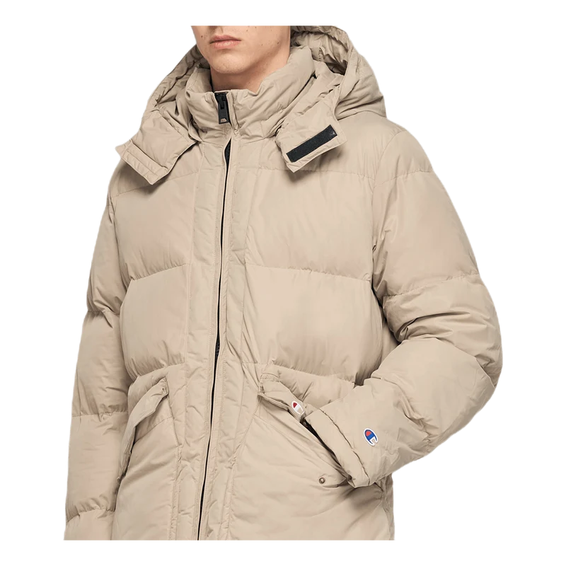 Long Hooded Puff Jacket Khaki
