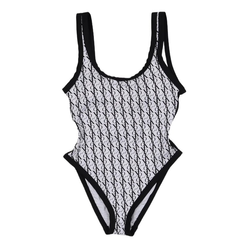 Scoop Back One Piece-rp Monogram White