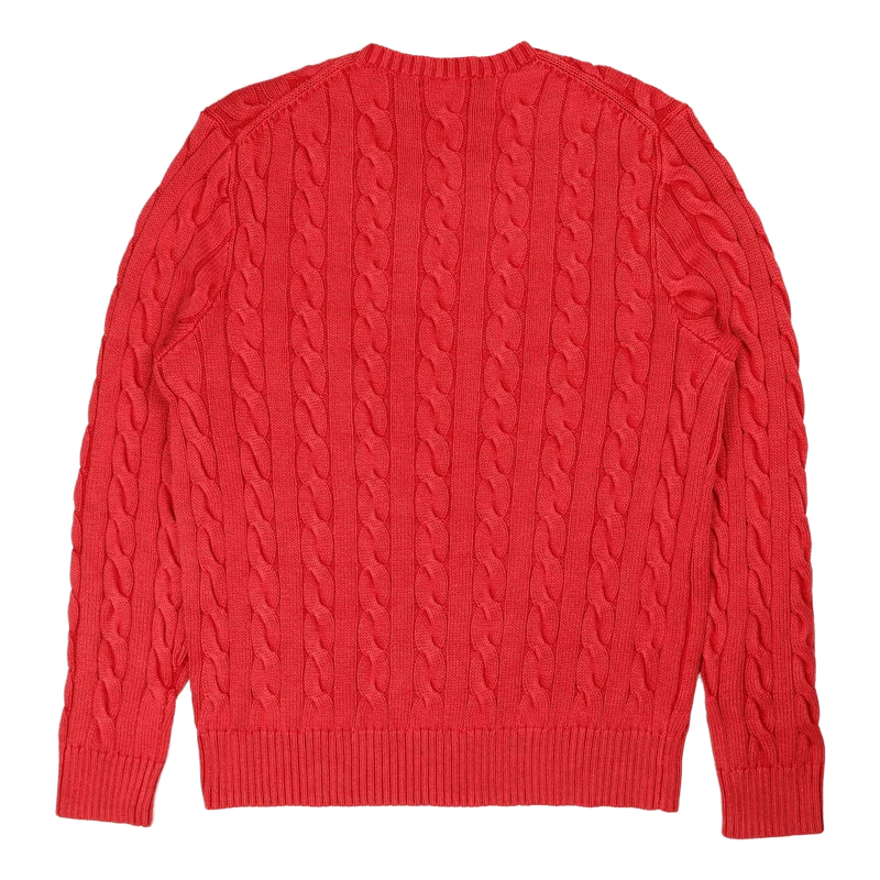 Garment-Dyed Cable-Knit Cotton Sweater Red Gmd