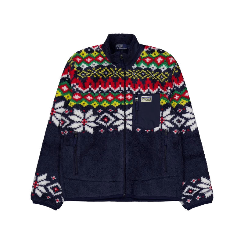 Fair Isle-Inspired Pile Fleece Jacket Cruise Navy Snowflake Fairisle