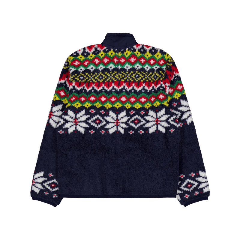 Fair Isle-Inspired Pile Fleece Jacket Cruise Navy Snowflake Fairisle