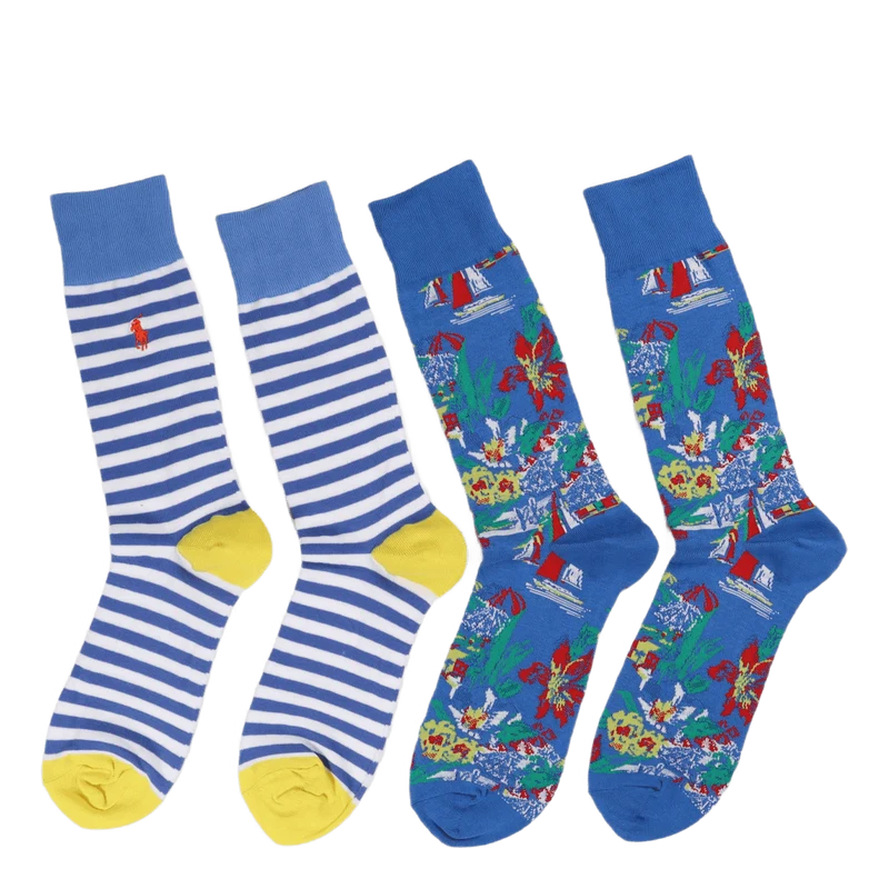 Tropical Trouser Sock 2-Pack 2Pk Multi/White Blue Stripe