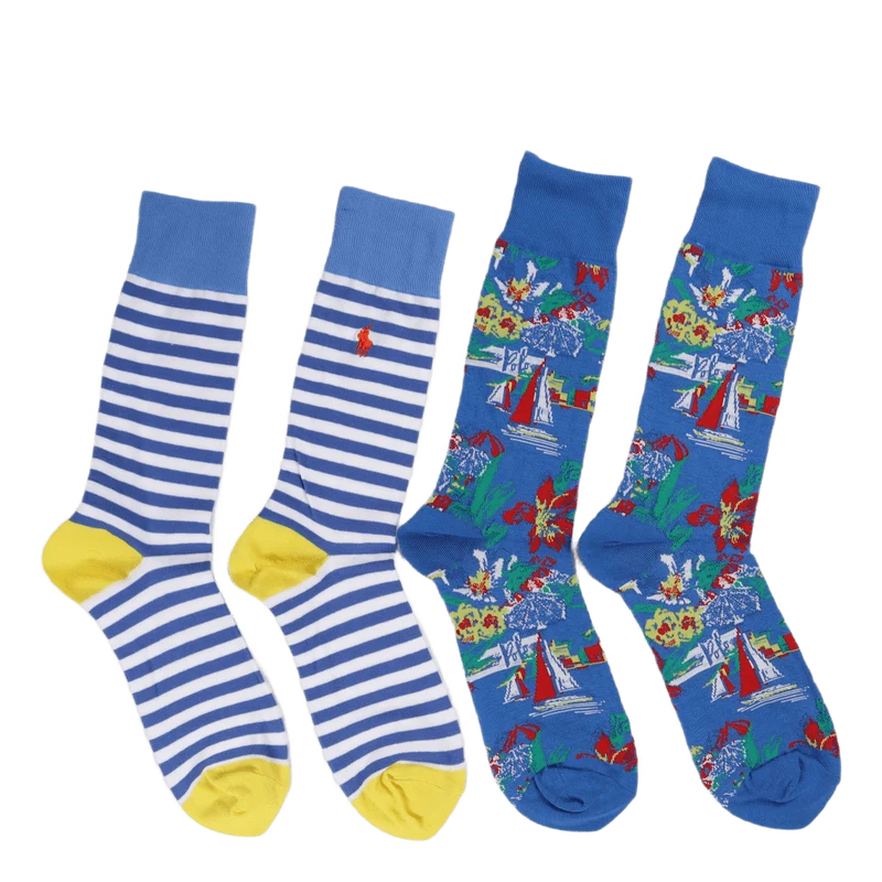 Tropical Trouser Sock 2-Pack 2Pk Multi/White Blue Stripe