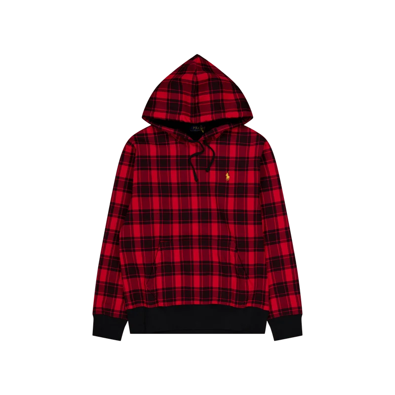 Plaid Pile Fleece Hoodie Martin Red