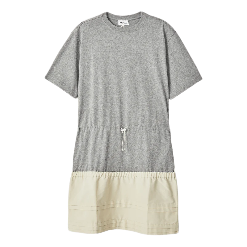 Dual Material T-shirt Dress Gray