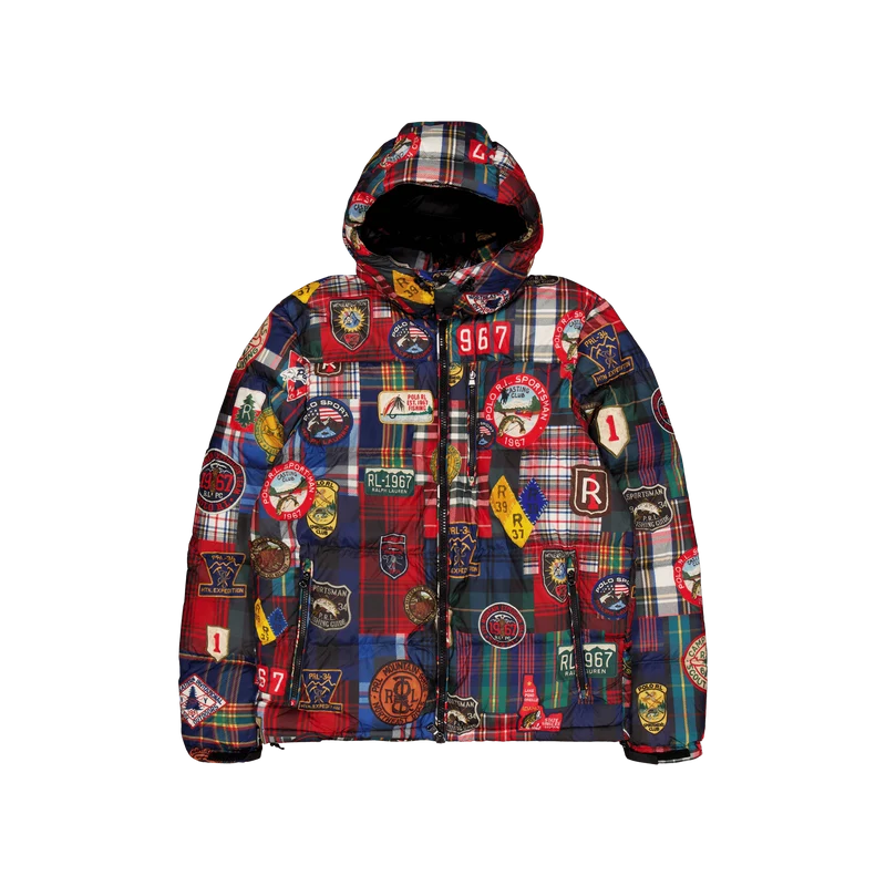 Water-Repellent Plaid-Print Down Coat Mountain Guide Patchwork
