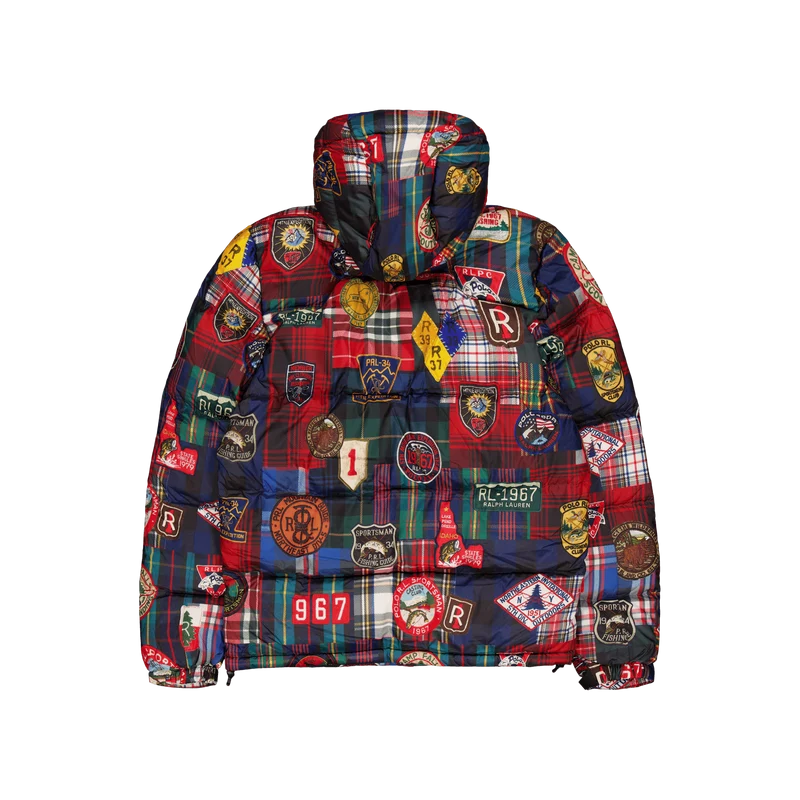 Water-Repellent Plaid-Print Down Coat Mountain Guide Patchwork