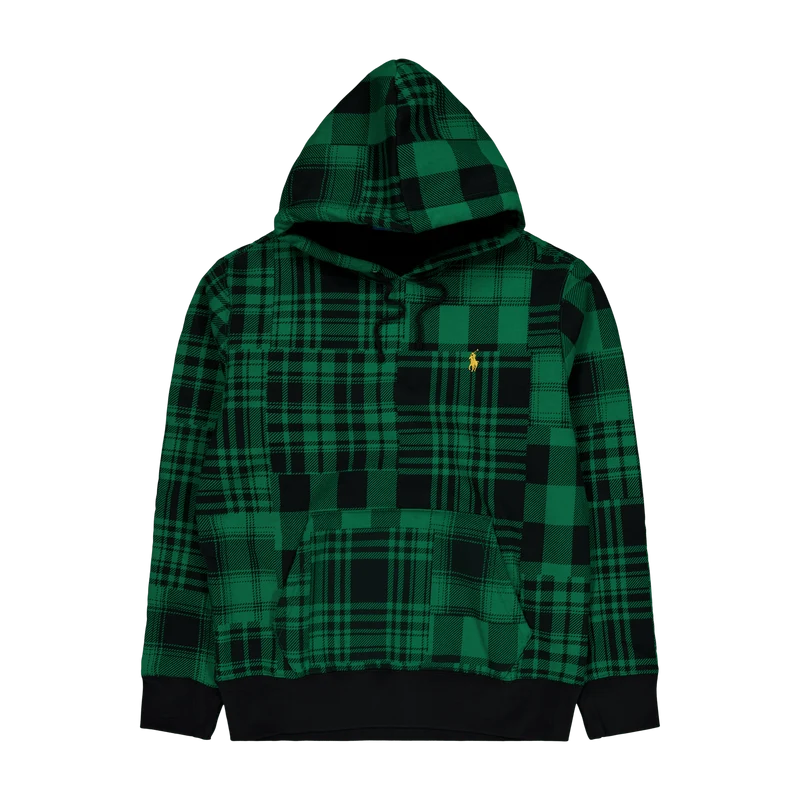 Plaid Pile Fleece Hoodie Athletic Green