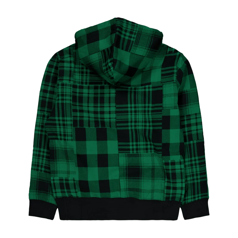 Plaid Pile Fleece Hoodie Athletic Green