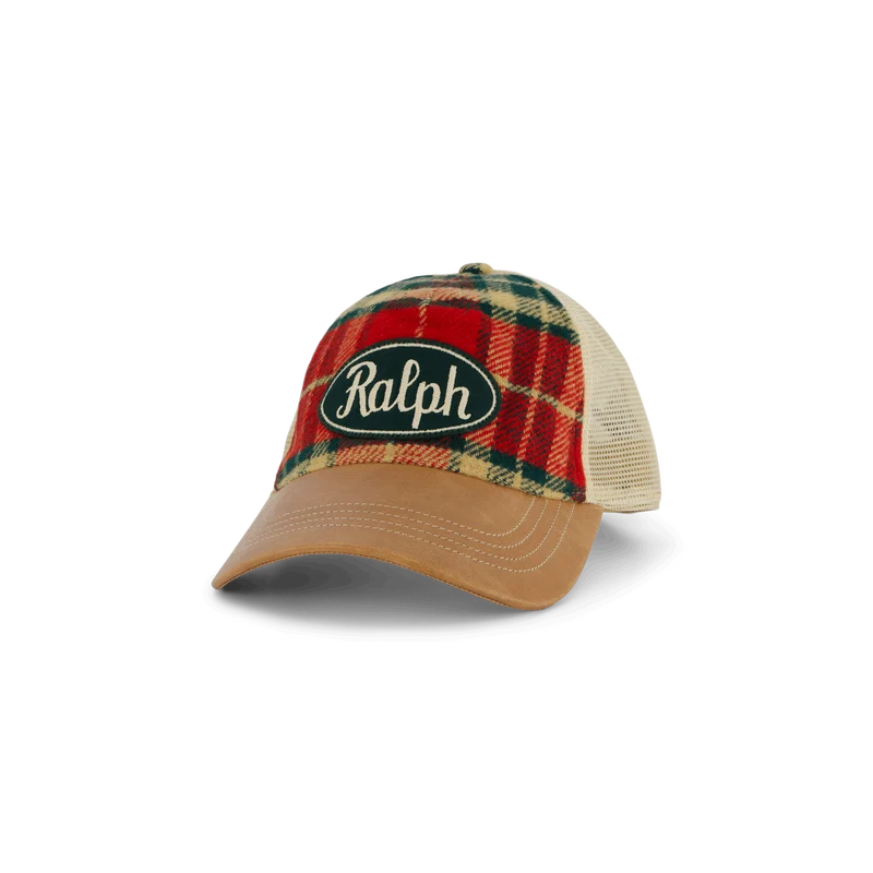 Leather-Bill Plaid Trucker Cap 6197 Red/Black Multi