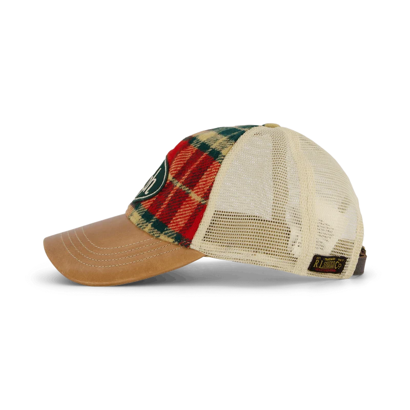 Leather-Bill Plaid Trucker Cap 6197 Red/Black Multi