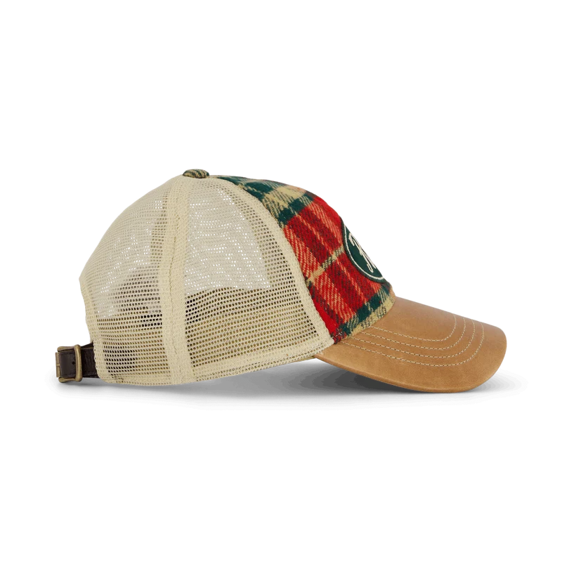 Leather-Bill Plaid Trucker Cap 6197 Red/Black Multi
