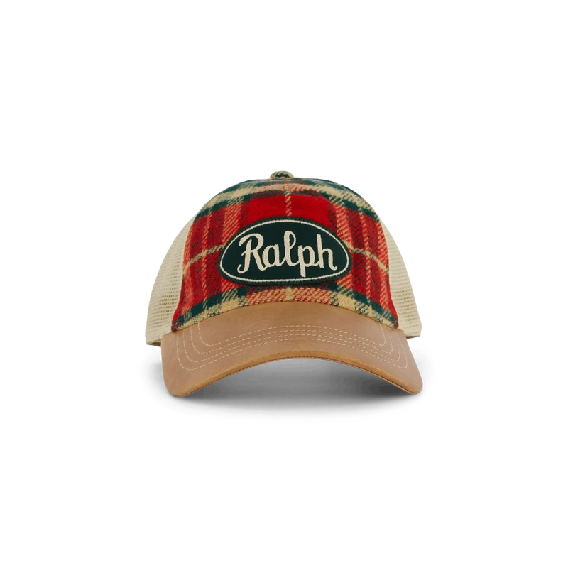 Leather-Bill Plaid Trucker Cap 6197 Red/Black Multi