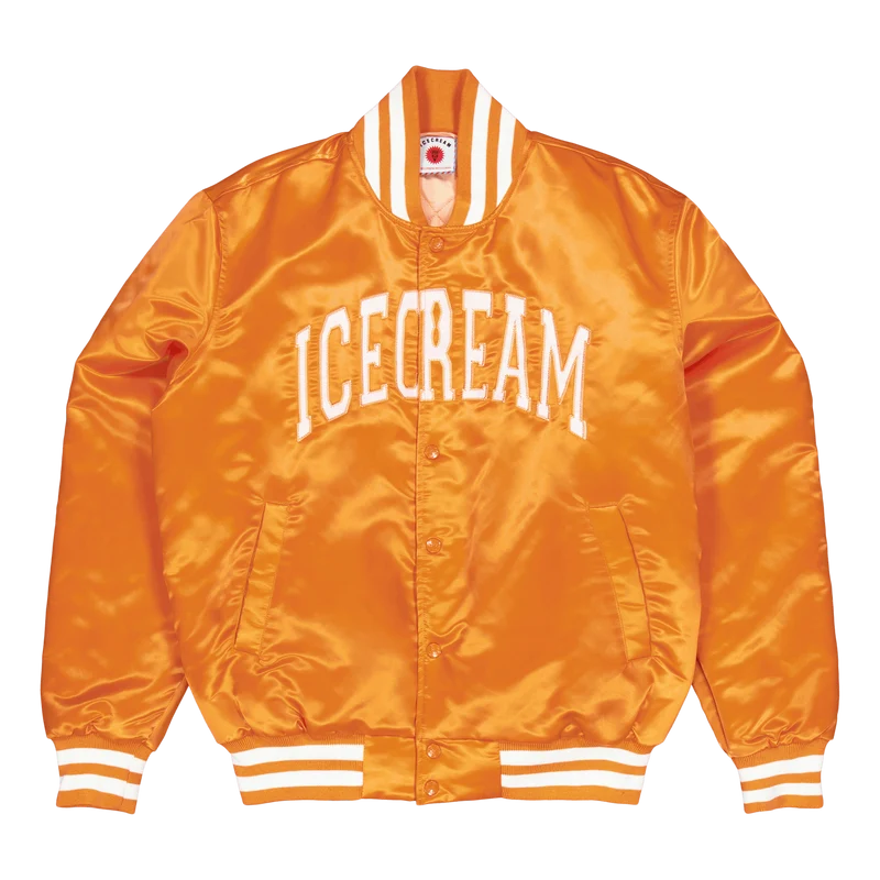 College Satin Bomber Jacket Orange