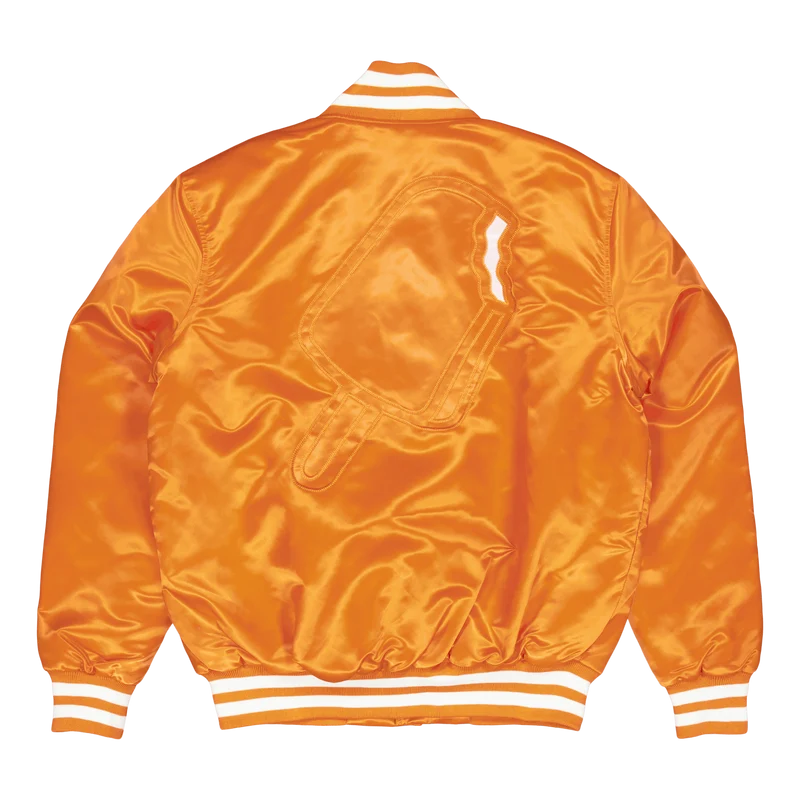 College Satin Bomber Jacket Orange
