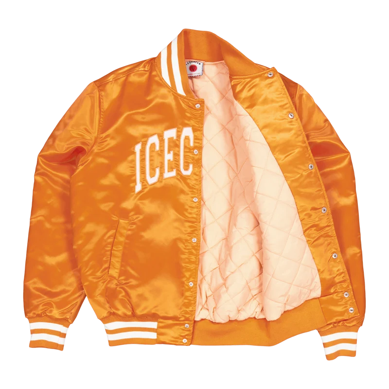 College Satin Bomber Jacket Orange
