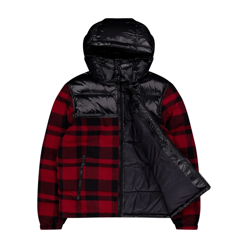 Water-Repellent Hybrid Down Jacket Polo Black/Holiday Check