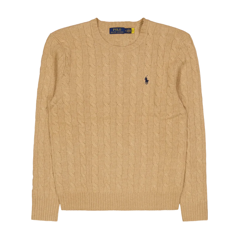 Cable-Knit Wool-Cashmere Sweater Camel Melange