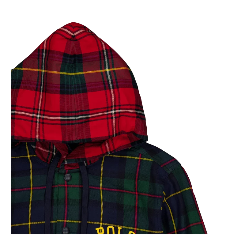 Plaid Patchwork Hooded Shirt Jacket 3427B Equestrian Tartan Piecng