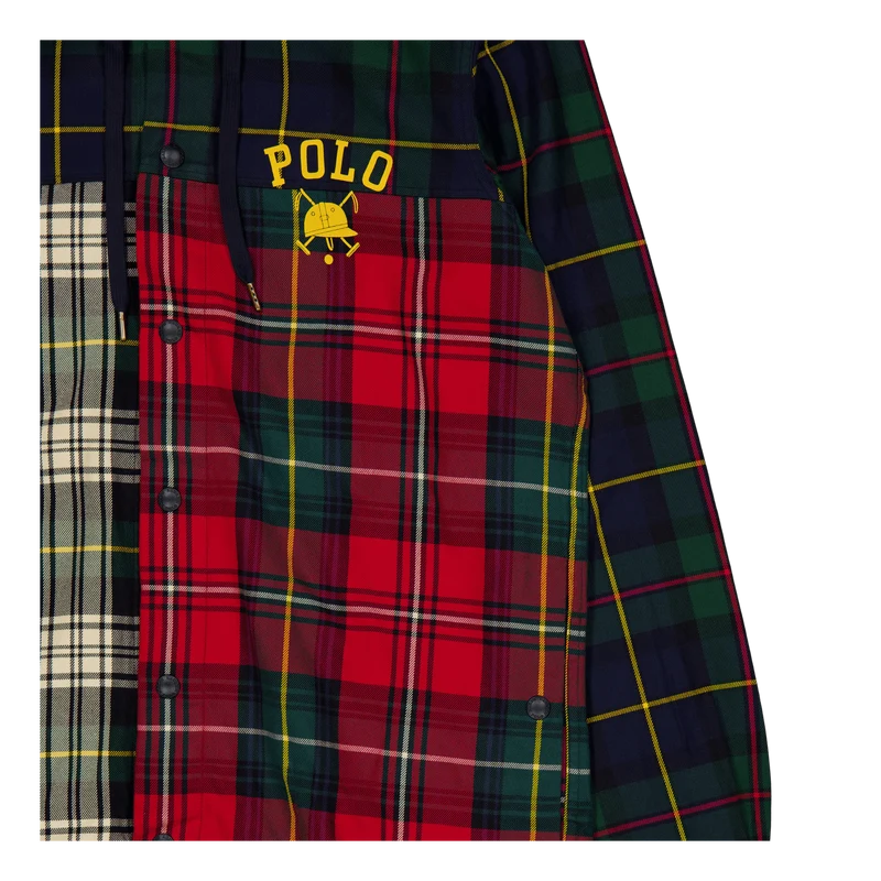 Plaid Patchwork Hooded Shirt Jacket 3427B Equestrian Tartan Piecng