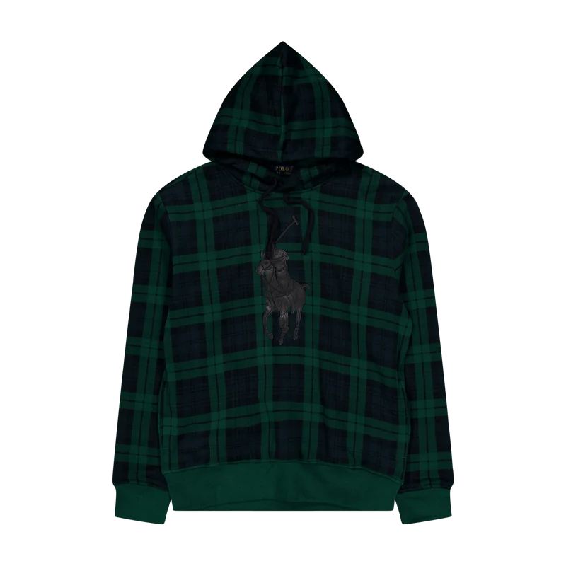 Leather Big Pony Plaid Fleece Hoodie Tartan
